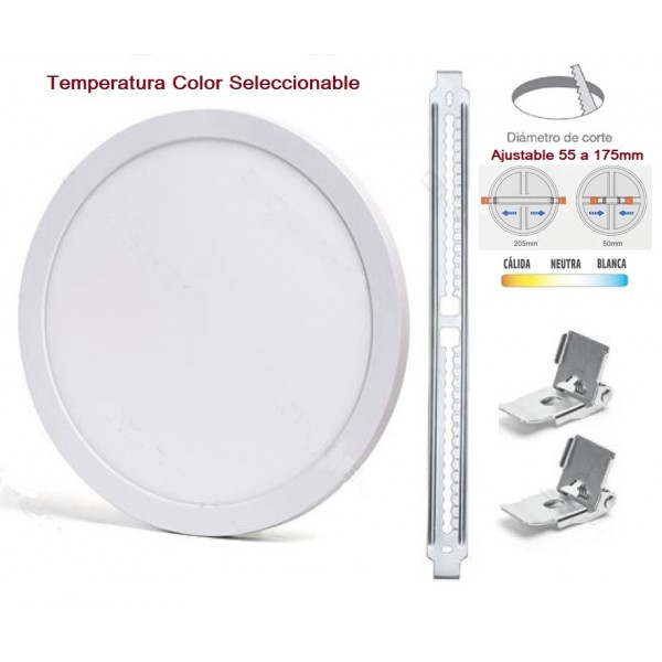 Downlight panel LED Redondo 217mm CCT 18W, Corte ajustable 55 a 175mm